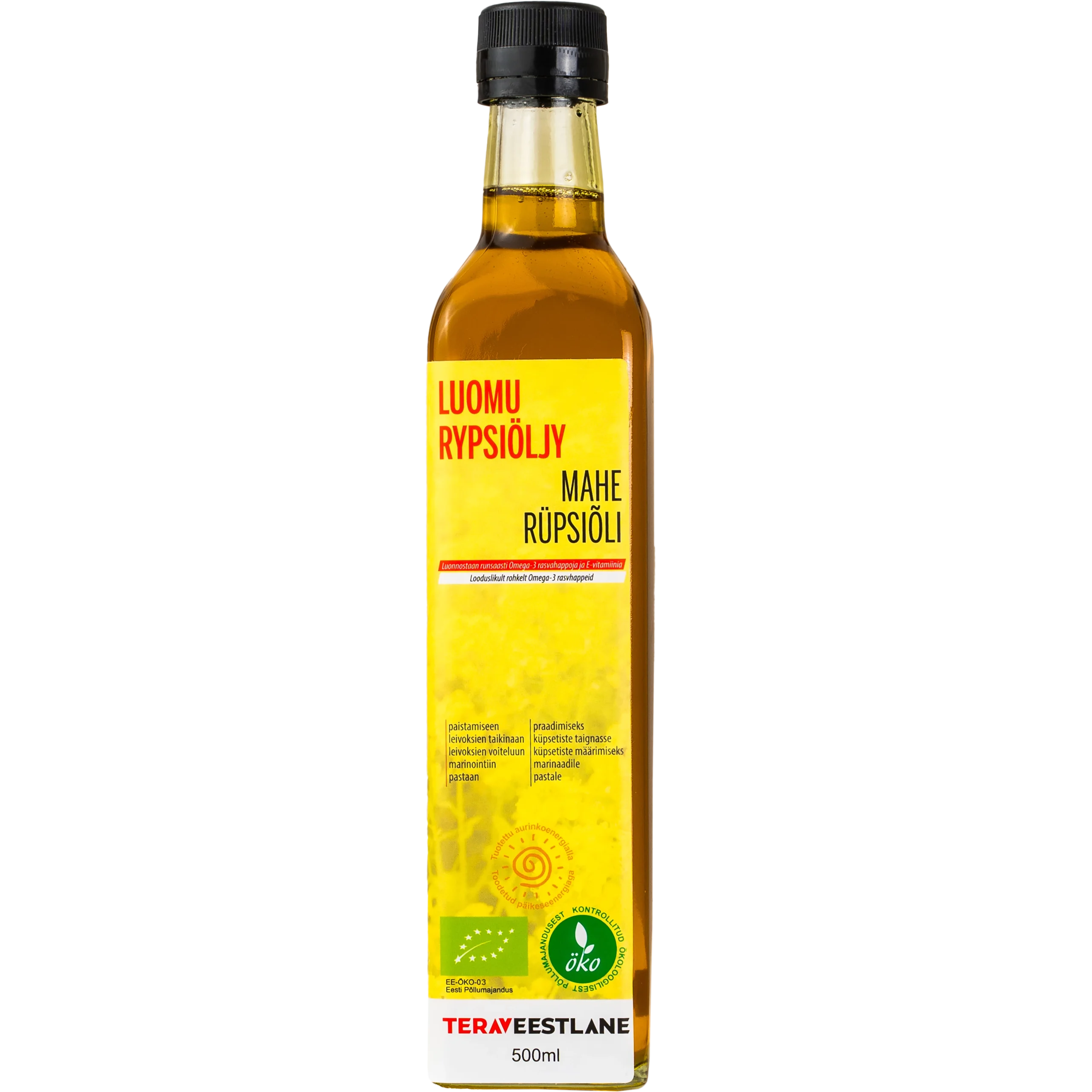 Kylmäpuristettu RYPSIÖLJY 500ml luomu Terav Eestlane