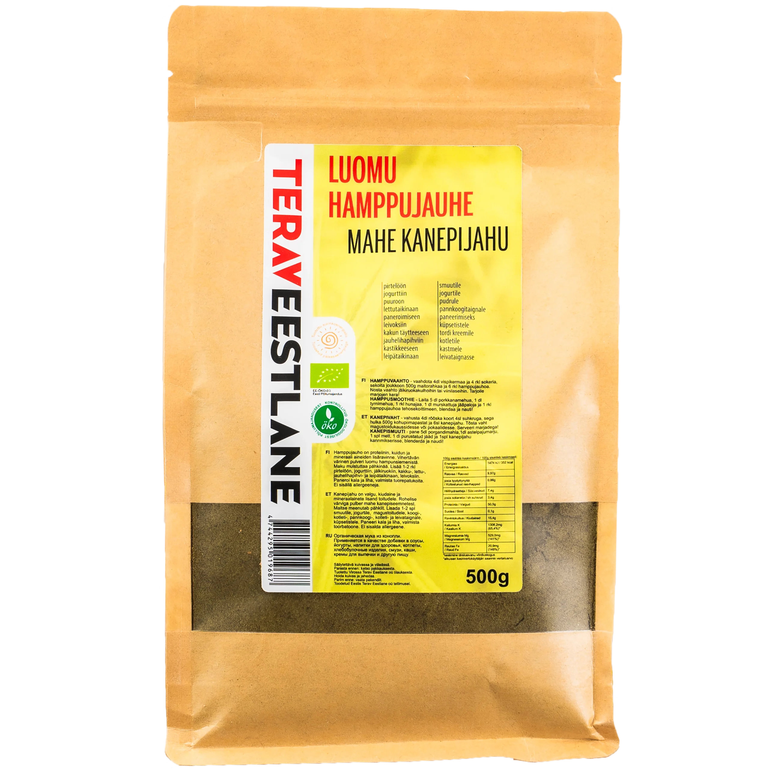 Hamppujauhe 500g luomu Terav Eestlane.
