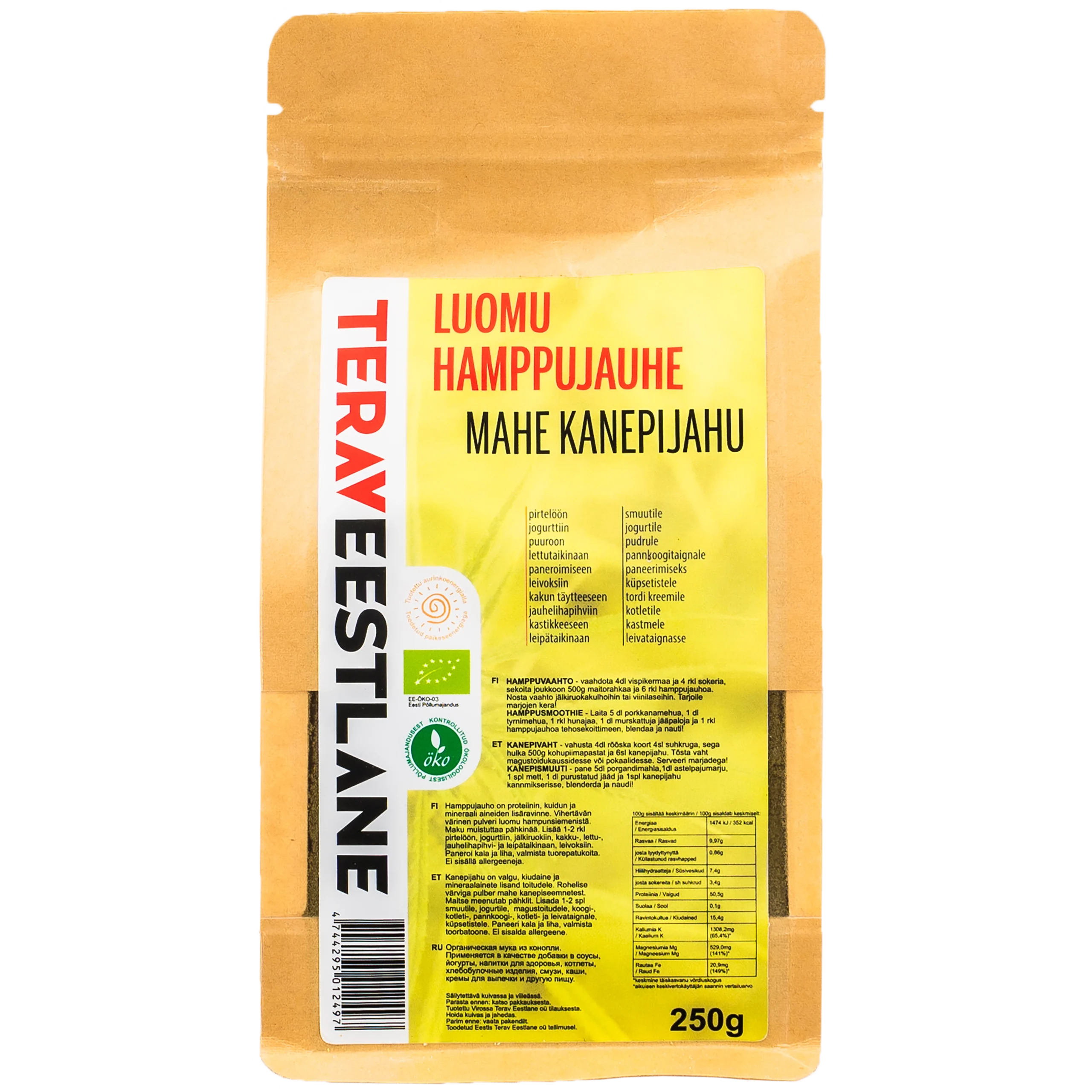 Hamppujauho 250g luomu Terav Eestlane.