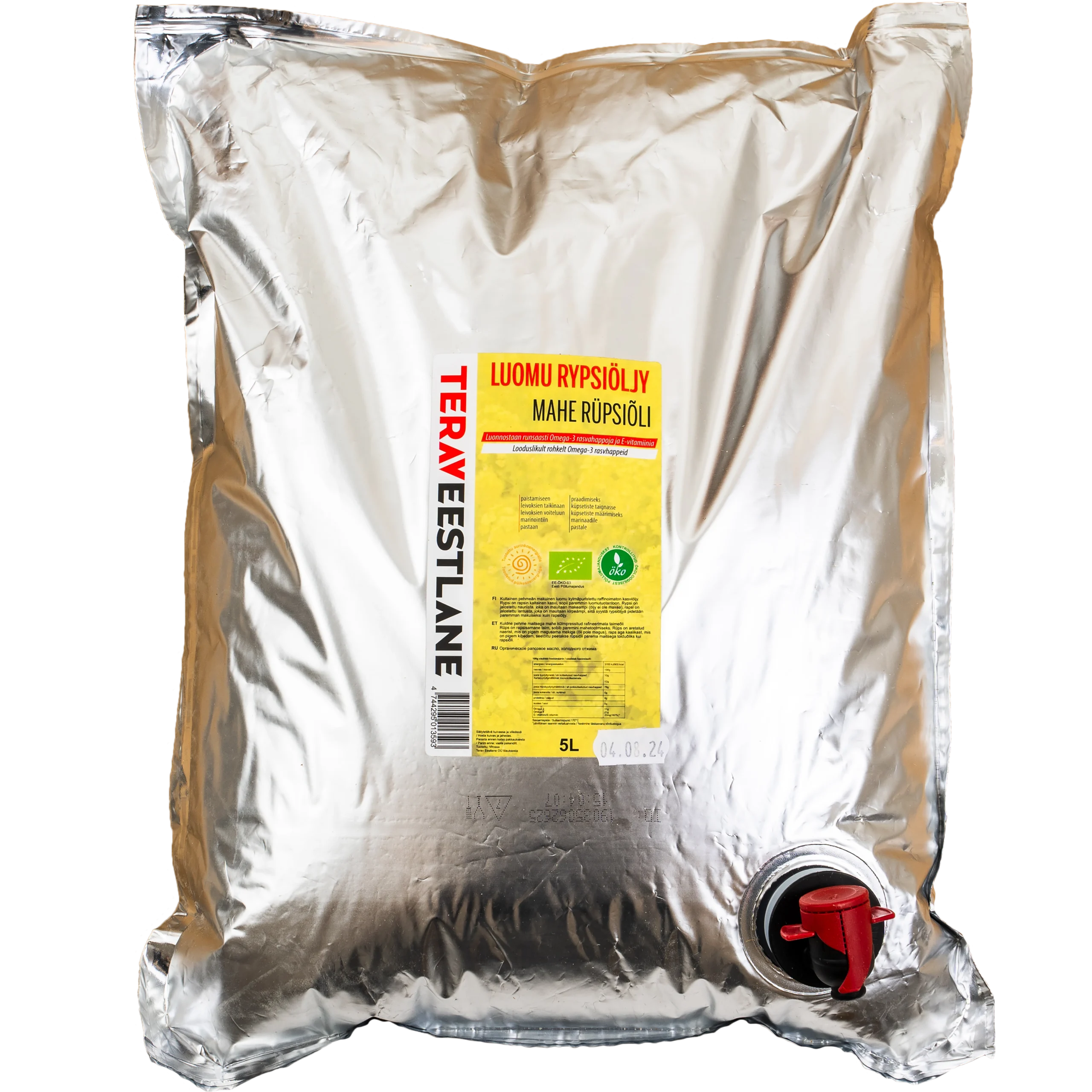 Kylmäpuristettu RYPSIÖLJY 3L luomu Terav Eestlane.