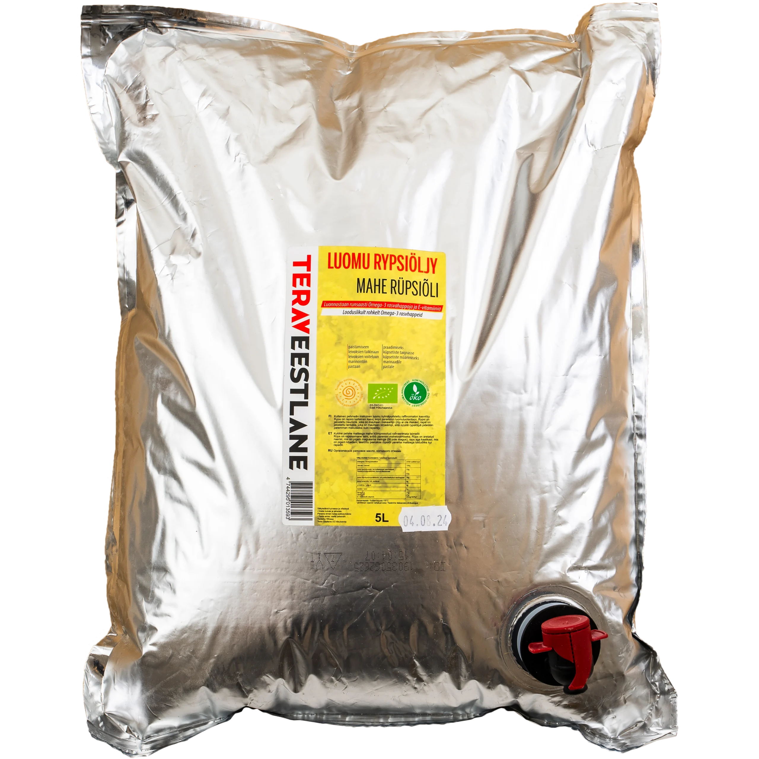 Kylmäpuristettu RYPSIÖLJY 5L luomu Terav Eestlane.