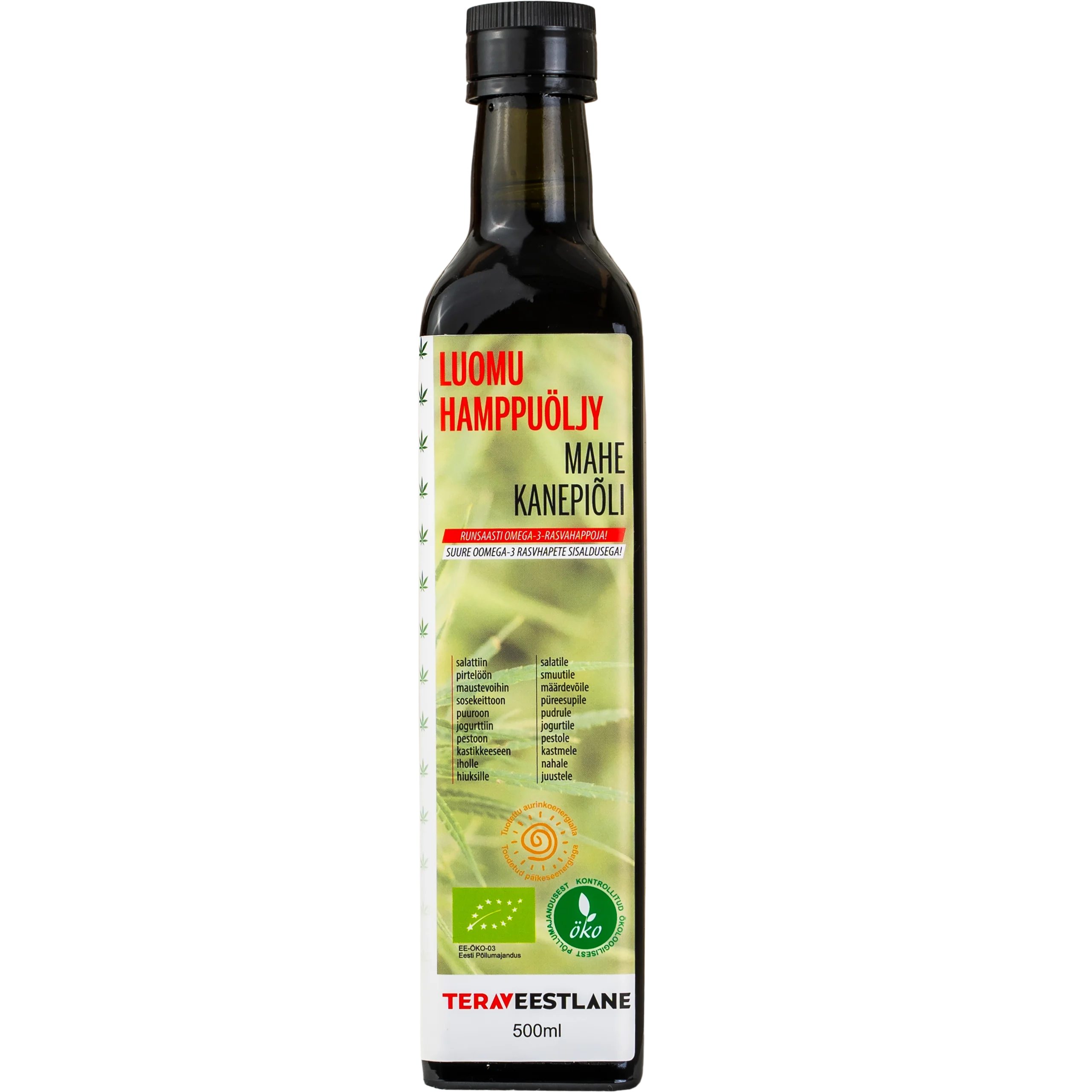 Kylmäpuristettu HAMPPUÖLJY 500ml luomu Terav Eestlane