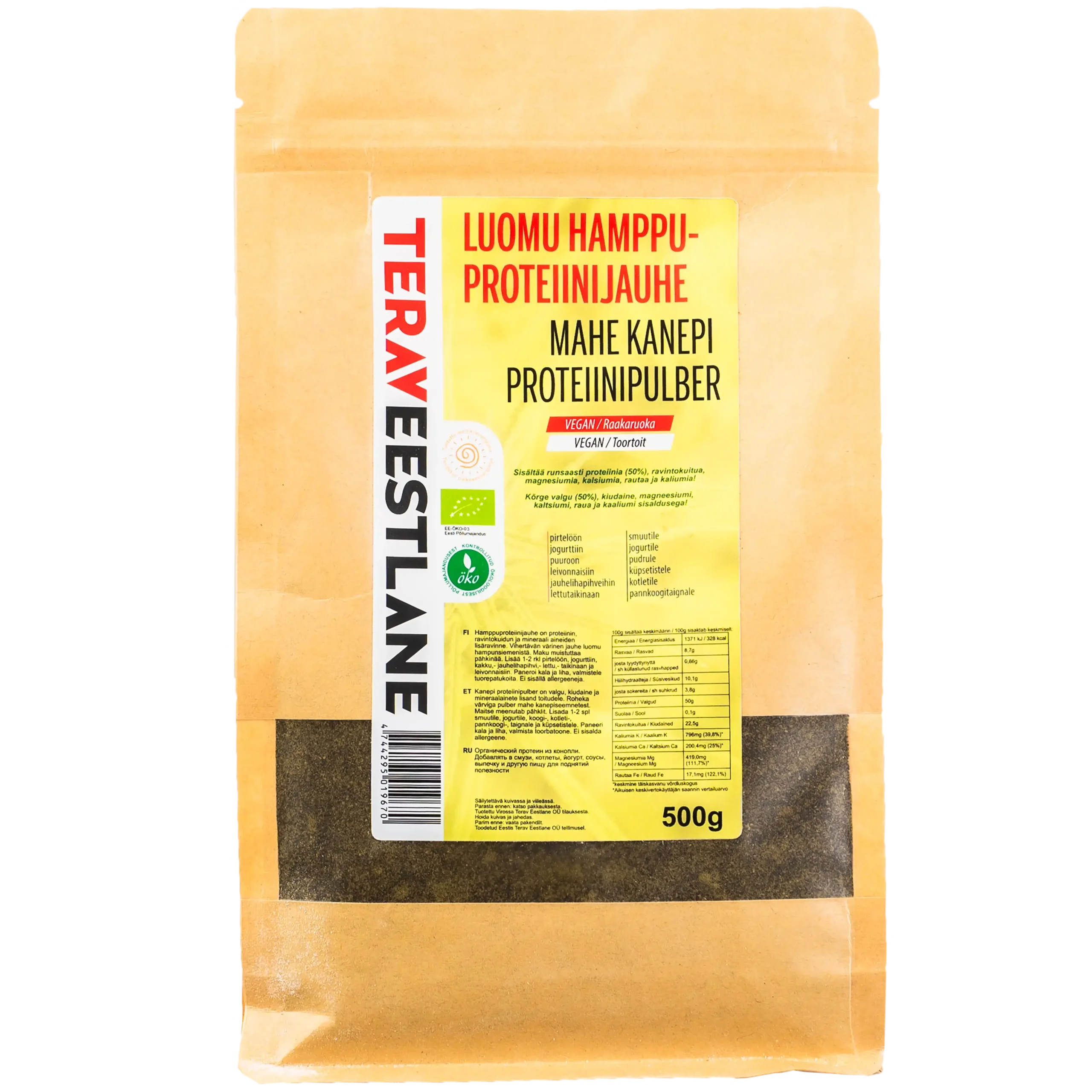 Hamppuproteiinijauhe 500g luomu Terav Eestlane