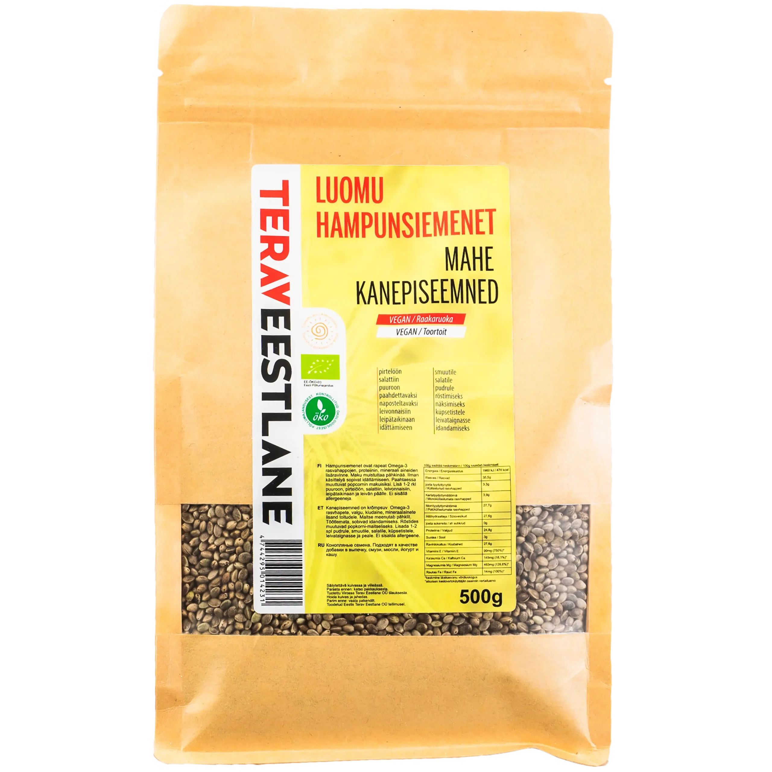 Hampunsiemenet  500g luomu Terav Eestlane