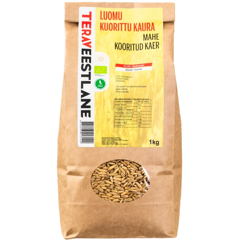 Kuorittu kaura 1kg luomu Terav Eestlane raakaruoka.