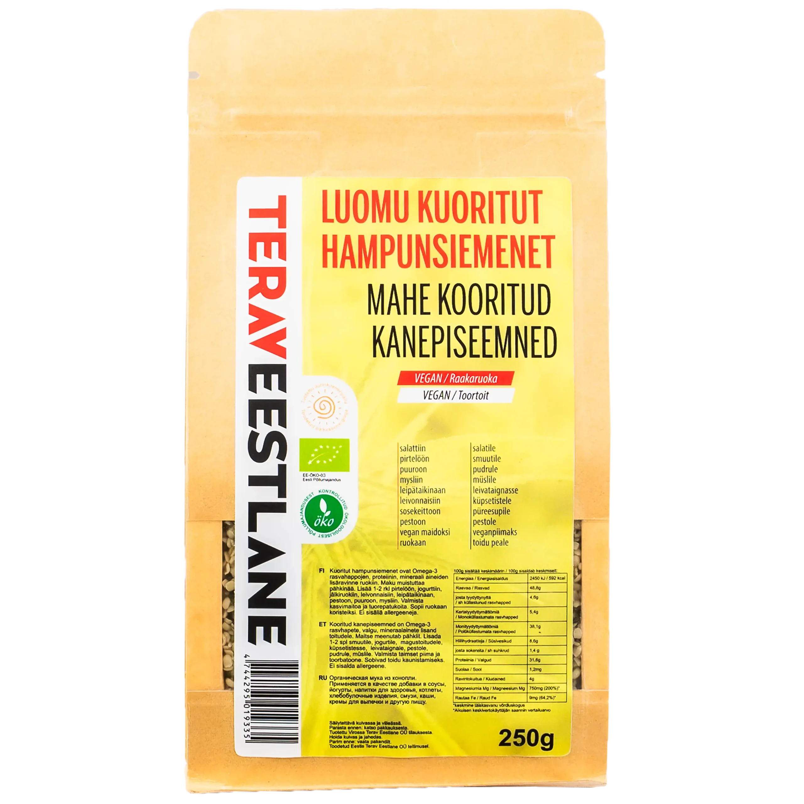 Kuoritut hampunsiemenet  250g luomu Terav Eestlane