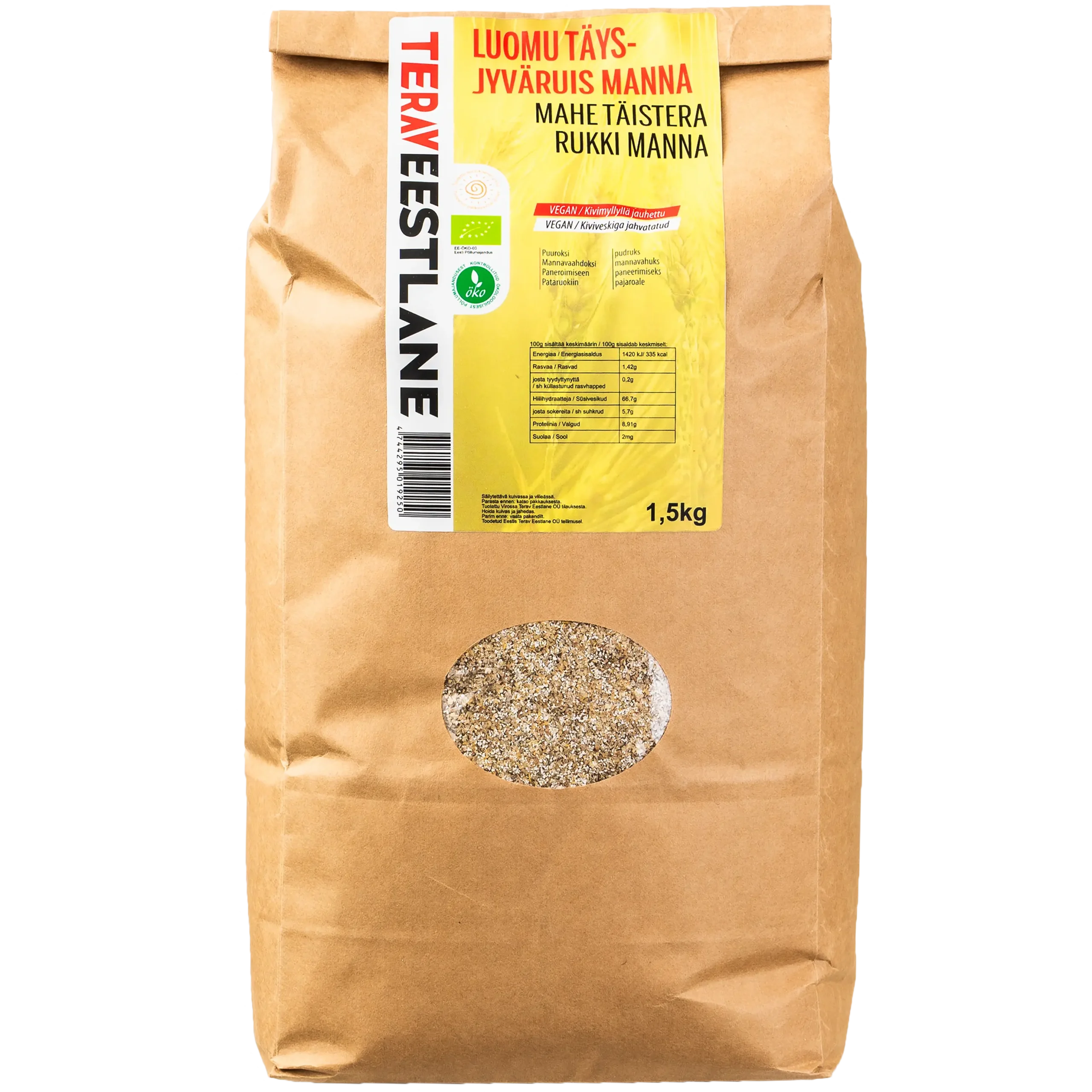 Täysjyväruis manna 1,5kg luomu Terav Eestlane
